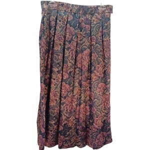 Vintage 90s Koret Women's Pleated Midi Skirt Size M Multicolor Floral Paisley